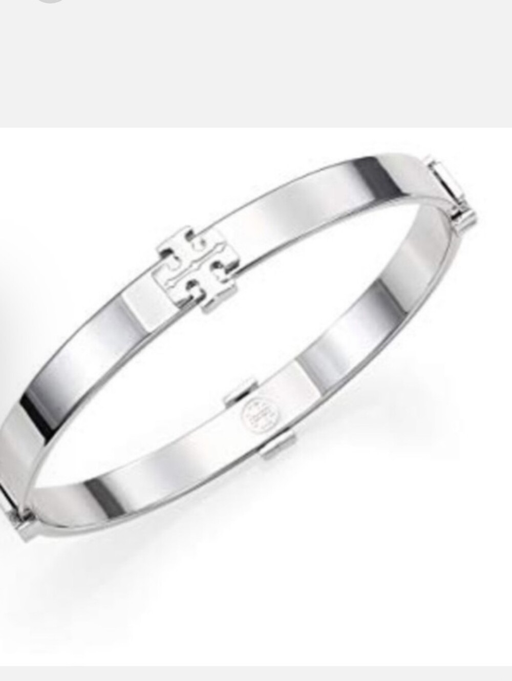 Tory Burch Silver-Tone Double-T Logo Hinged Bangle